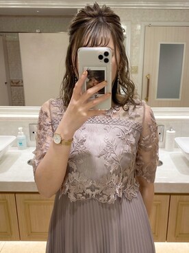 niana刺繍レース切替プリーツロング結婚式ワンピースドレス