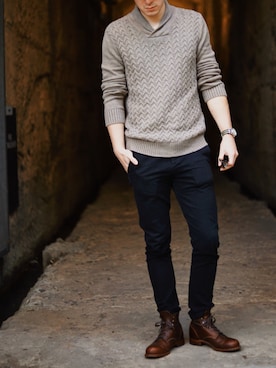 「TOPMAN（トップマン）のアイテム（チノパンツ）」を使った、spncrwuさん（メンズ・178cm）の秋コーディネート