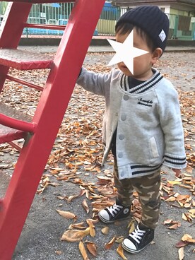 「COMME CA ISM（コムサイズム）のアイテム（スタジャン）」を使った、G★さん（キッズ・80cm）の秋コーディネート