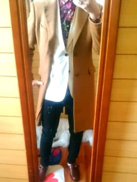 「TAKEO KIKUCHI（タケオキクチ）のアイテム（チェスターコート）」を使った、ユーリofficialさん（メンズ・180cm）の冬コーディネート