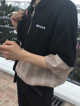 「BUYMAのアイテム（ポロシャツ、ブラック系）」を使った、ハルトさん（メンズ）の冬コーディネート