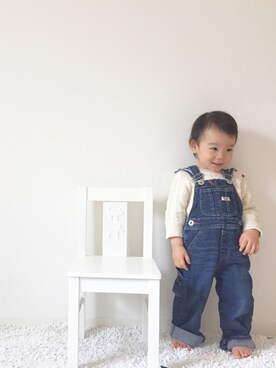 「MIKI HOUSE（ミキハウス）のアイテム（サロペット/オーバーオール）」を使った、はるきちさん（キッズ・80cm）の秋コーディネート
