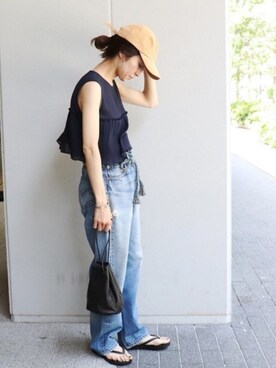 「FRAMeWORK（フレームワーク）のアイテム（キャップ）」を使った、haruさん（レディース・163cm）の春コーディネート