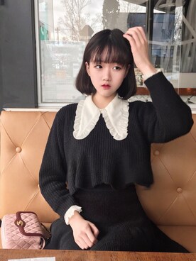 「BUBBLES（バブルス）のアイテム（ニット/セーター、ブラック系）」を使った、CHAEYEAHさん（レディース・168cm）の秋コーディネート