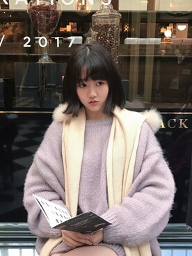 「joyousのアイテム（ニット/セーター、パープル系）」を使った、CHAEYEAHさん（レディース・168cm）の秋コーディネート