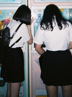 「tのアイテム（スカート、ブラック系）」を使った、CHAEYEAHさん（レディース・168cm）の秋コーディネート