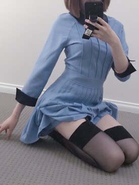 「lecoledesfemmesのアイテム（ワンピース、ブルー系）」を使った、CHAEYEAHさん（レディース・168cm）の秋コーディネート