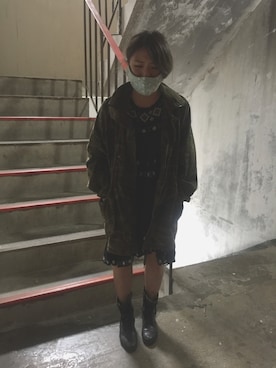 「迷彩柄」｜「アイテム（チュニック）」を使った、培333さん（レディース・153cm）の秋コーディネート