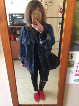 「red」｜「アイテム（スリッポン）」を使った、培333さん（レディース・153cm）の春コーディネート