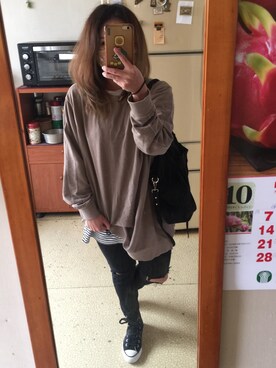 「PULL&BEAR（プルアンドベア）のアイテム（スウェット）」を使った、培333さん（レディース・153cm）の秋コーディネート
