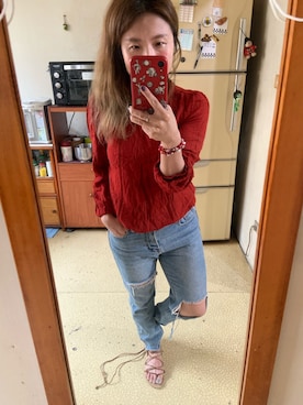 「red」｜「アイテム（チュニック）」を使った、培333さん（レディース・153cm）の春コーディネート