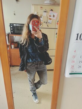 「PULL&BEAR（プルアンドベア）のアイテム（デニムジャケット）」を使った、培333さん（レディース・153cm）の秋コーディネート