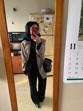 「西裝外套」｜「アイテム（ノーカラージャケット）」を使った、培333さん（レディース・153cm）の秋コーディネート