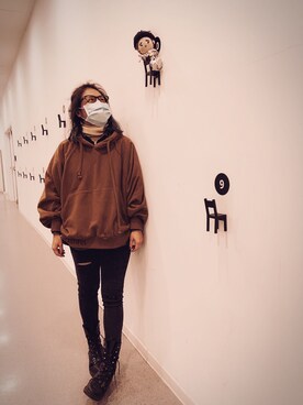 「oversize」｜「アイテム（スウェット）」を使った、培333さん（レディース・153cm）の冬コーディネート