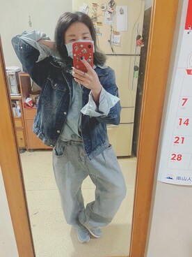 「blue」｜「アイテム（デニムジャケット）」を使った、培333さん（レディース・153cm）の春コーディネート