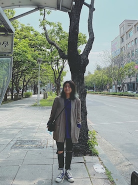 「アイテム（ノーカラージャケット）」を使った、培333さん（レディース・153cm）の春コーディネート