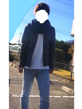 「Buffalo Bobs（バッファローボブズ）のアイテム（ライダースジャケット）」を使った、田中さん（メンズ・168cm）の秋コーディネート