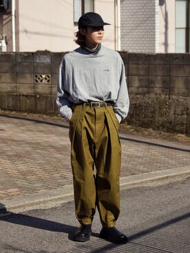 「NULABEL（ニューレーベル）のアイテム（帽子）」を使った、Kazuhiro Hamadaさん（メンズ・175cm）の春コーディネート