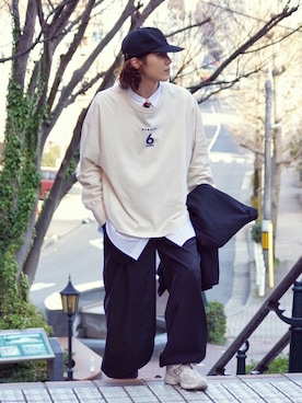 「NULABEL（ニューレーベル）のアイテム（帽子）」を使った、Kazuhiro Hamadaさん（メンズ・175cm）の春コーディネート