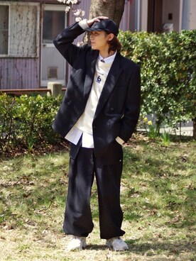 「NULABEL（ニューレーベル）のアイテム（帽子）」を使った、Kazuhiro Hamadaさん（メンズ・175cm）の春コーディネート