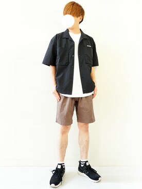 「WILD THINGS（ワイルドシングス）の【WILDTHINGS/ワイルドシングス】S/S CAMP SHIRT（シャツ/ブラウス、ブラック系）」を使った、nakajpiaさんの春コーディネート