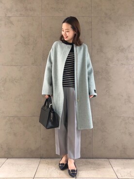 「YECCA VECCA（イェッカヴェッカ）のアイテム（ノーカラーコート）」を使った、mihoさん（レディース・160cm）の秋コーディネート