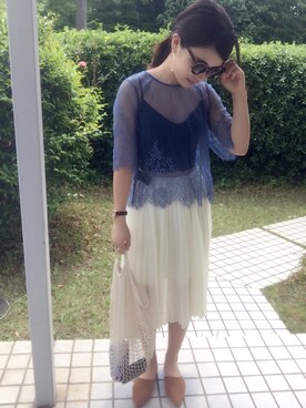 「H&M（エイチ・アンド・エム）のアイテム（トップス、ブルー系）」を使った、yu! さん（レディース）の春コーディネート