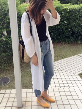 「H&M（エイチ・アンド・エム）のアイテム（デニムパンツ、ブルー系）」を使った、yu! さん（レディース）の夏コーディネート