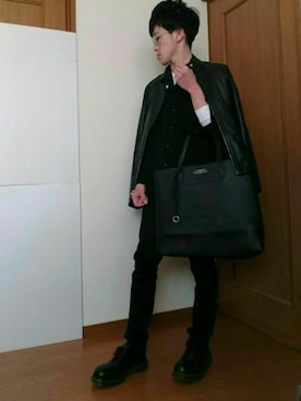 「Lui's（ルイス）のアイテム（ライダースジャケット）」を使った、よっしー【yossy】 (相互フォロー)さん（メンズ・165cm）の冬コーディネート