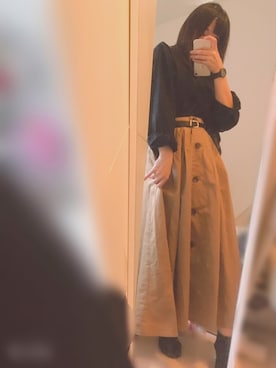 「Aラインスカート」｜「アイテム（シャツワンピース）」を使った、ちー( 'ω')さん（レディース・147cm）の秋コーディネート