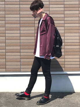 「ワインレッド」｜「アイテム（その他アウター）」を使った、ろぜ🥀さん（メンズ・178cm）の春コーディネート
