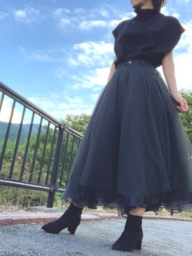yui使用「la belle Etude（【LA BELLE ETUDE】【Belle vintage】デニムドッキングボリュームチュールスカート）」的時尚穿搭