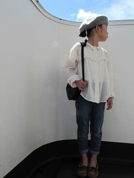 「レースブラウス」｜「アイテム（ハンチング/ベレー帽）」を使った、paguさん（キッズ・120cm）の秋コーディネート