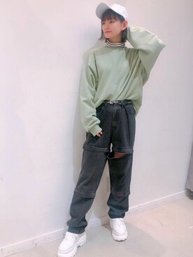 「Guess（ゲス）のアイテム（キャップ）」を使った、まゆたんぺさん（レディース・155cm）の冬コーディネート