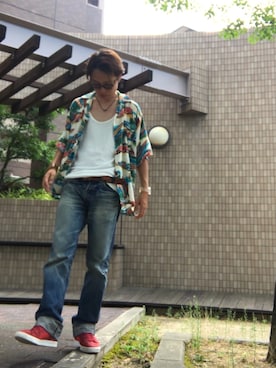 「PRPS（ピーアールピーエス）のアイテム」を使った、U-suiさん（メンズ・169cm）の夏コーディネート