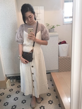 「グレージュ」｜「アイテム（オールインワン・サロペット）」を使った、maさん（レディース・154cm）の夏コーディネート