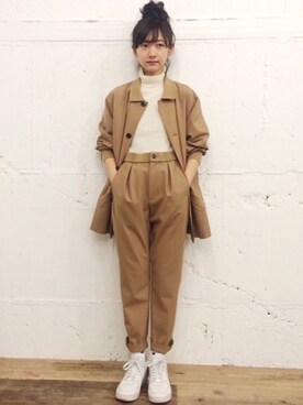 「WRAPINKNOT（ラッピンノット）のアイテム（スラックス）」を使った、あわつまいさん（レディース・153cm）の春コーディネート