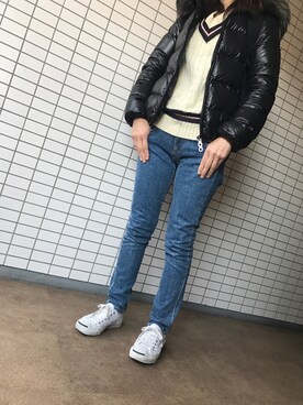 「ジャックパーセル」｜「アイテム（ダウンジャケット/コート）」を使った、chizuさん（レディース・160cm）の春コーディネート