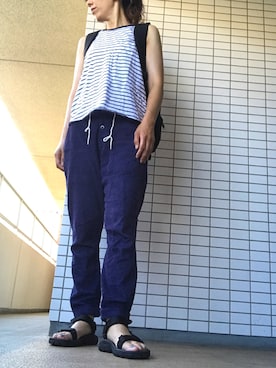 「アイテム（タンクトップ、ブルー系）」を使った、chizuさん（レディース・160cm）の夏コーディネート