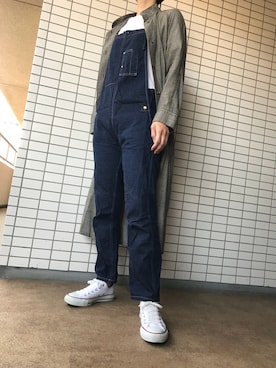 「ロングシャツ」｜「アイテム（サロペット/オーバーオール）」を使った、chizuさん（レディース・160cm）の春コーディネート