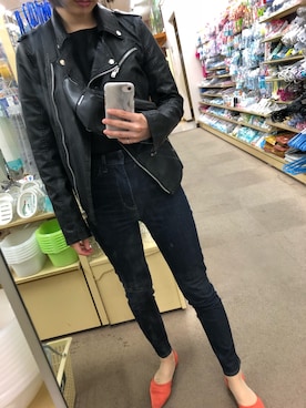 「stradivarius（ストラディバリウス）のアイテム（ライダースジャケット）」を使った、♡さん（レディース・159cm）の秋コーディネート