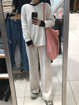 「UNIQLO（ユニクロ）のワッフルVネックT（長袖）（Tシャツ/カットソー）」を使った、♡さん（レディース・159cm）の秋コーディネート