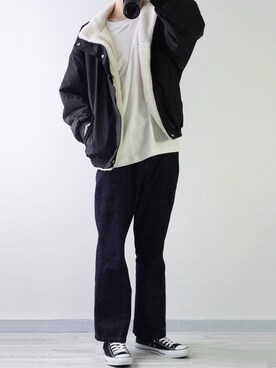 「kutir（クティール）のリバーシブルボアブルゾン（ブルゾン）」を使った、seiさん（メンズ・177cm）の秋コーディネート