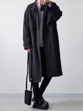 「CREARE -LINO-（クレアーレリノ）のアイテム（ステンカラーコート）」を使った、seiさん（メンズ・180cm）の冬コーディネート