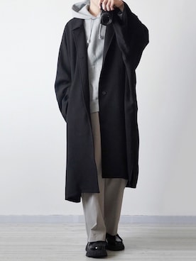 「act'm（アクトム）のアイテム（ステンカラーコート）」を使った、seiさん（メンズ・180cm）の冬コーディネート