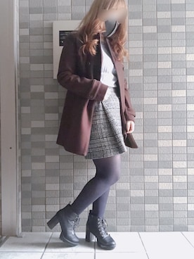 「オープンショルダー」｜「アイテム（その他アウター）」を使った、獏さん（レディース・153cm）の冬コーディネート