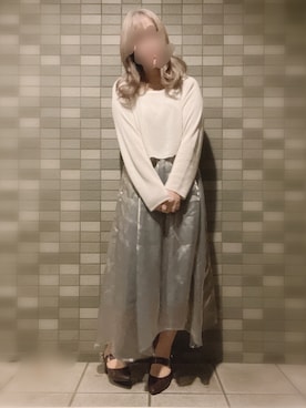 「光沢スカート」｜獏さん（レディース・153cm）の春コーディネート