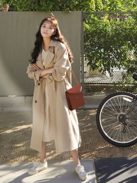 「アイボリー」｜「アイテム（トレンチコート）」を使った、CHERRYKOKO (チェリーココ)さん（レディース・163cm）の春コーディネート