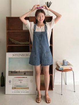 「シフォンブラウス」｜「アイテム（オールインワン・サロペット）」を使った、CHERRYKOKO (チェリーココ)さん（レディース・163cm）の夏コーディネート