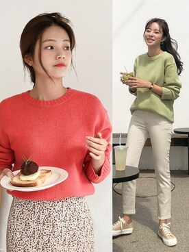 「ミントグリーン」｜「アイテム（ニット/セーター、その他）」を使った、CHERRYKOKO (チェリーココ)さん（レディース・163cm）の秋コーディネート
